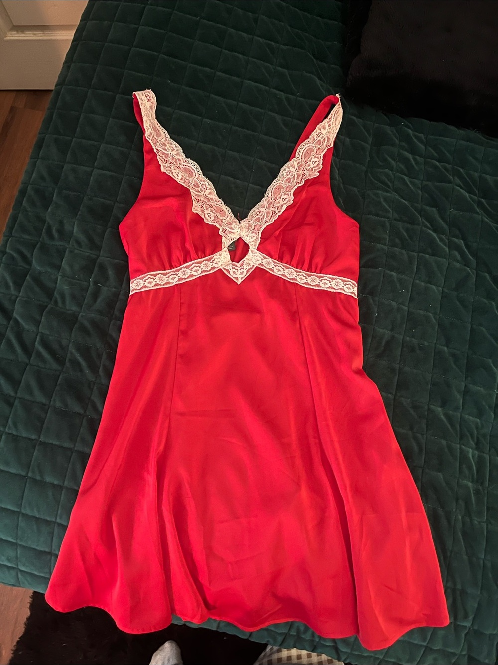 Red Lace-Trim Slip dress